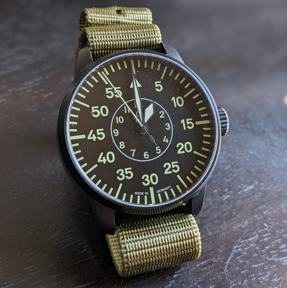 Laco Bielefeld Black Case Automatic Pilot Watch 42 mm